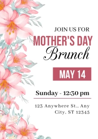 Pink Floral Mother's day Brunch Invitation A3 template