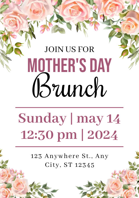 Pink Floral Mother's day Brunch Invitation Template | PosterMyWall