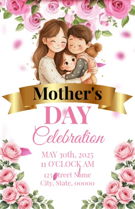 Pink Floral Mother's Day Invitation Half Page Wide Szeroki pół strony template