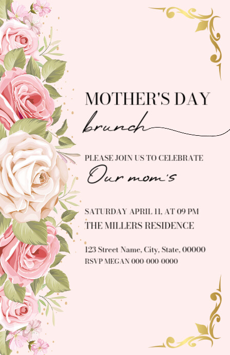 Pink Floral Mother's Day Invitation Half Page Wide template