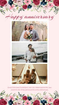 Pink Floral Photo Happy Anniversary Instagram Story template