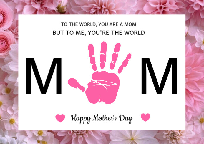 Pink Floral Printable Mother's Day Handprint Art A4 Template | PosterMyWall