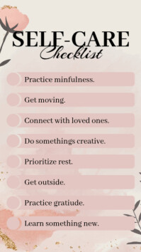 Pink Floral Self-care Checklist Digital Display (9:16) template