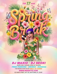 Pink Floral Spring Break Party Flyer template