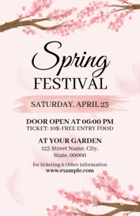 Pink Floral Spring Festival Invitation Half Page Wide Szeroki pół strony template