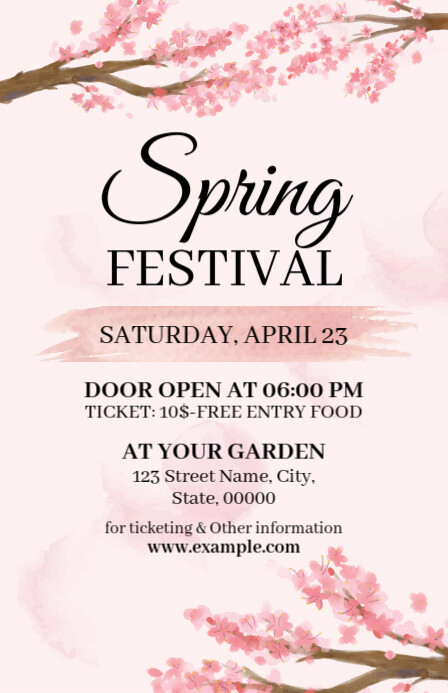 Spring Fest Invitation Copy of Pink Floral Spring Festival Invitation Half Page Wide ...
