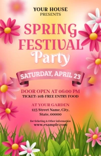 Pink Floral Spring Festival invitation Half Page Wide Szeroki pół strony template