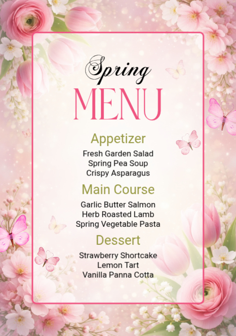 Spring Feature Menu White Spring Menu A5 Template | PosterMyWall