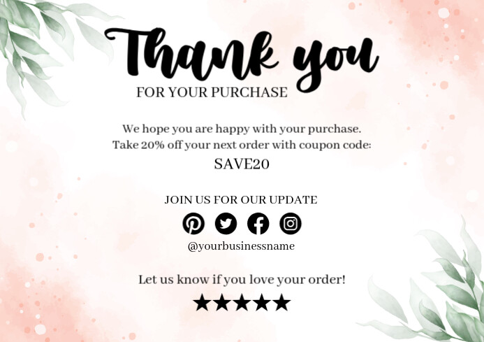 Pink Floral Thank You Card A2 Template | PosterMyWall