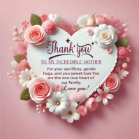 Pink Floral Thank You Mom Mother's Day Square | Mother's Day Tribute Post Cuadrado (1:1) template