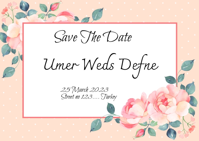 pink floral wedding card A6 template