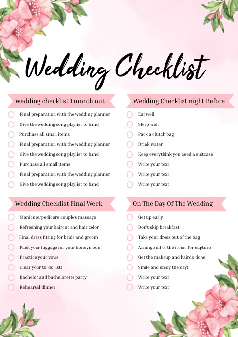 Flower Printable Wedding Checklist Printable Wedding Checklist Real