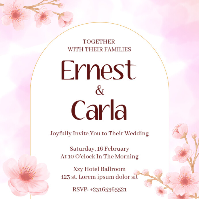 Pink Floral Wedding Invitation (5x5)" Wpis na Instagrama template