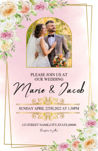 Pink Floral Wedding Invitation Half Page Wide ความกว้างแบบครึ่งหน้า template