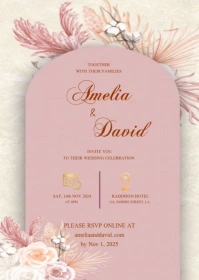 Pink Floral Wedding Invitation Template  A6