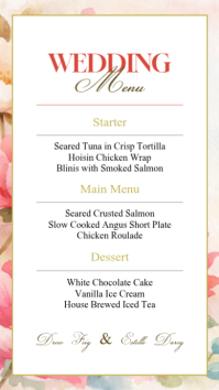 Pink Floral Wedding Menu Digital Display Digitale Vertoning (9:16) template