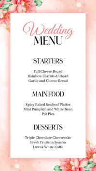 Pink Floral Wedding Menu Instagram Story Video template