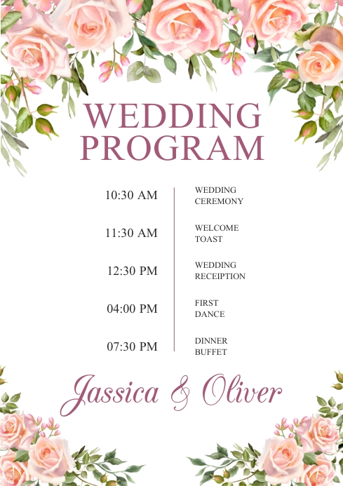 Outdoor Wedding Program Templates Darcy Floral Pink | Printable