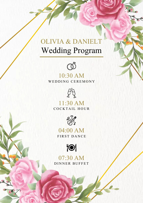 Pink Floral Wedding Program template | PosterMyWall