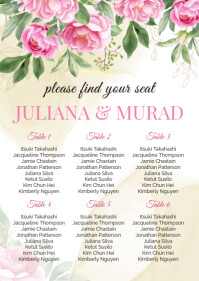 Pink Floral Wedding Seating Chart A1 template