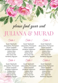 Pink Floral Wedding Seating Chart A1 template