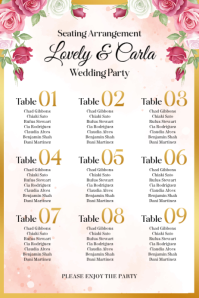 Pink Floral Wedding Seating Chart Poster template