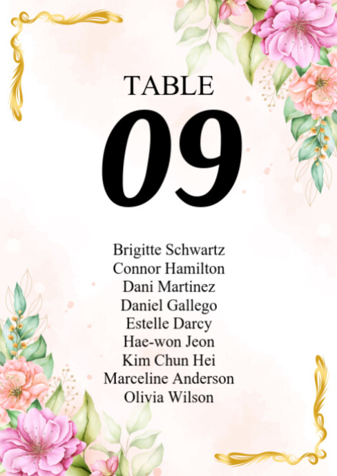 Pink Floral Wedding Table Number A6 Template | PosterMyWall