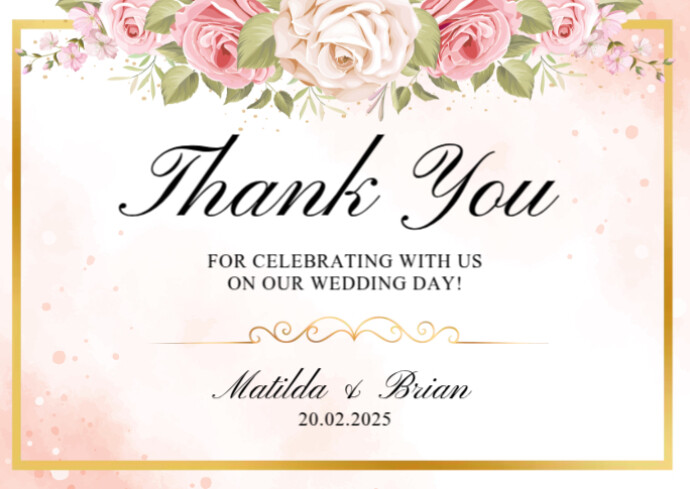 Pink Floral Wedding Thank You Postcard Template | PosterMyWall