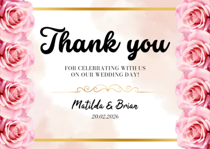 Pink Floral Wedding Thank You Postcard Template | PosterMyWall
