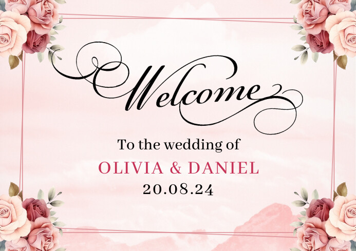 Pink Floral Wedding Welcome Sign A2 template
