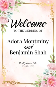 Pink Floral Wedding Welcome Sign Half Page Wide template