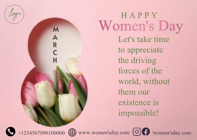 Pink Floral Women's Day  Postcard Postal template