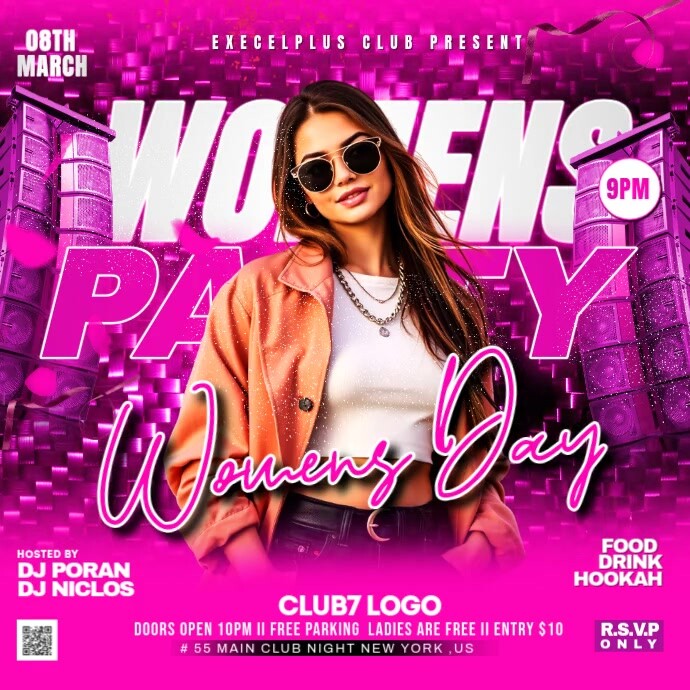 Pink Floral Women's Day Women Party Invitation Square (1:1) template