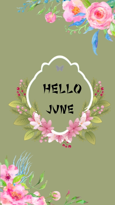 Plantilla de Pink Flower border hello june | PosterMyWall