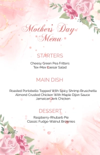 Pink Flowers Mothers Day Menu Template Полстраницы широкого формата