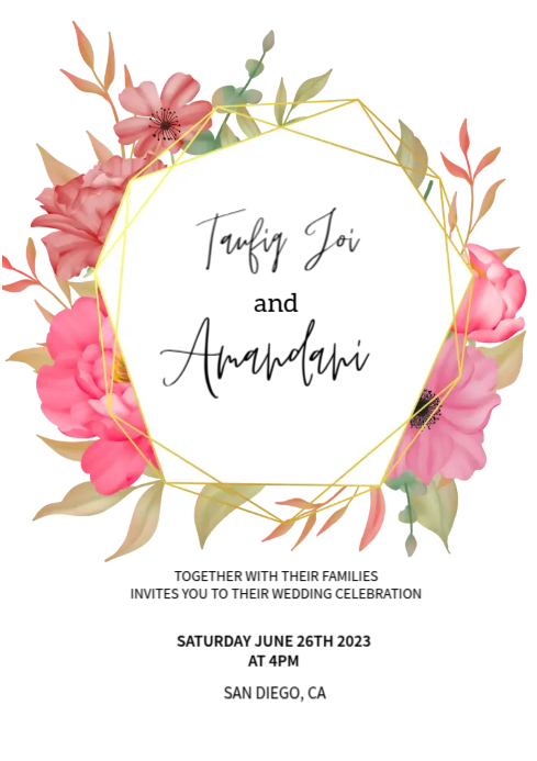 Pink flowers Wedding Invitation Flyers Template | PosterMyWall