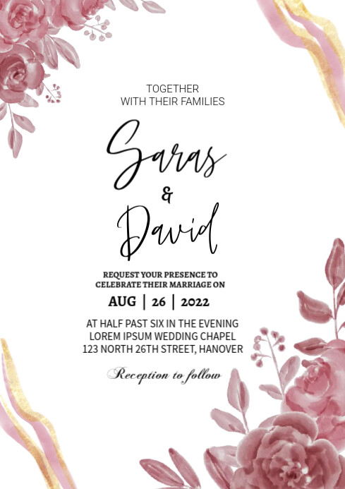 Pink flowers Wedding Invitation Flyers Template | PosterMyWall