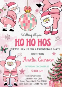 pink Friendsmas Funny Invitation A6 template