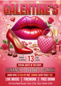 Pink Galentine's Day Party A6 template