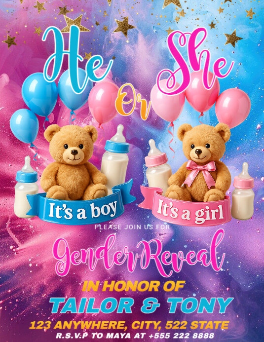 Pink Gender Reveal Flyer (us Letter) Pamflet (VSA Brief) template