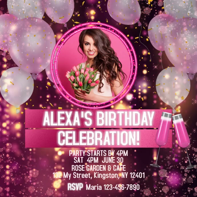 Pink Glam Birthday Flyer Publicación de Instagram template