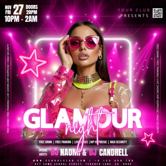 Copy of pink glamour females club party event ad design template ...