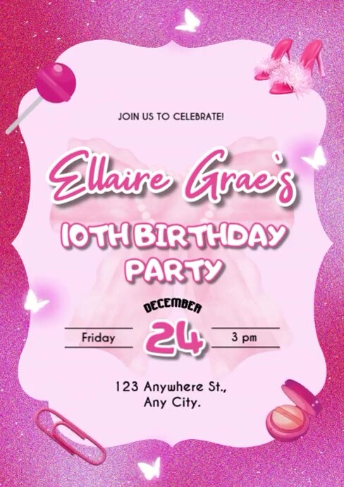 PINK GLITTER BIRTHDAY INVITATION Template | PosterMyWall
