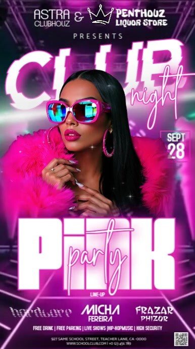 pink glitter club party event ad design template