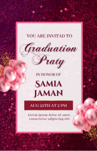 Pink glitter Graduation Party Invitation Half Page Wide template