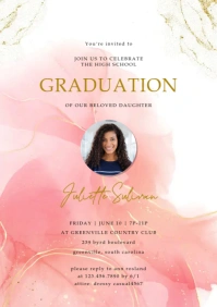 Pink Gold graduate invitation A5 template