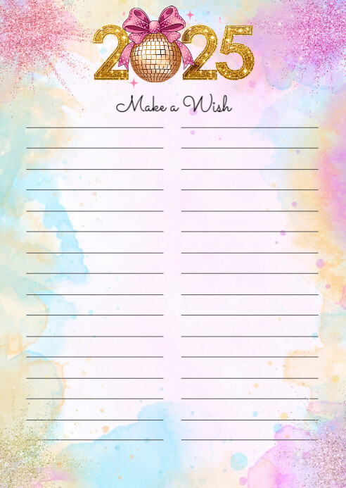 pink gold New Year's wishes, editable New Year's wishes A6 template
