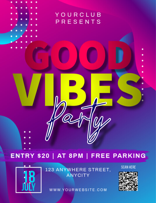 Pink Gradien Good Vibes Party Pamflet (letter As) template