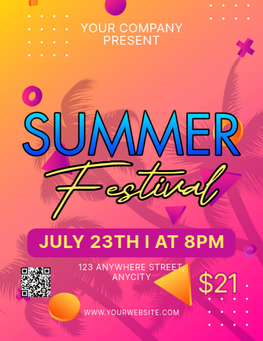 Pink Gradien Summer Festival Pamflet (letter As) Folheto (US Letter) template