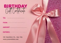 Pink Gradient Birthday Gift Certificate  A6 template